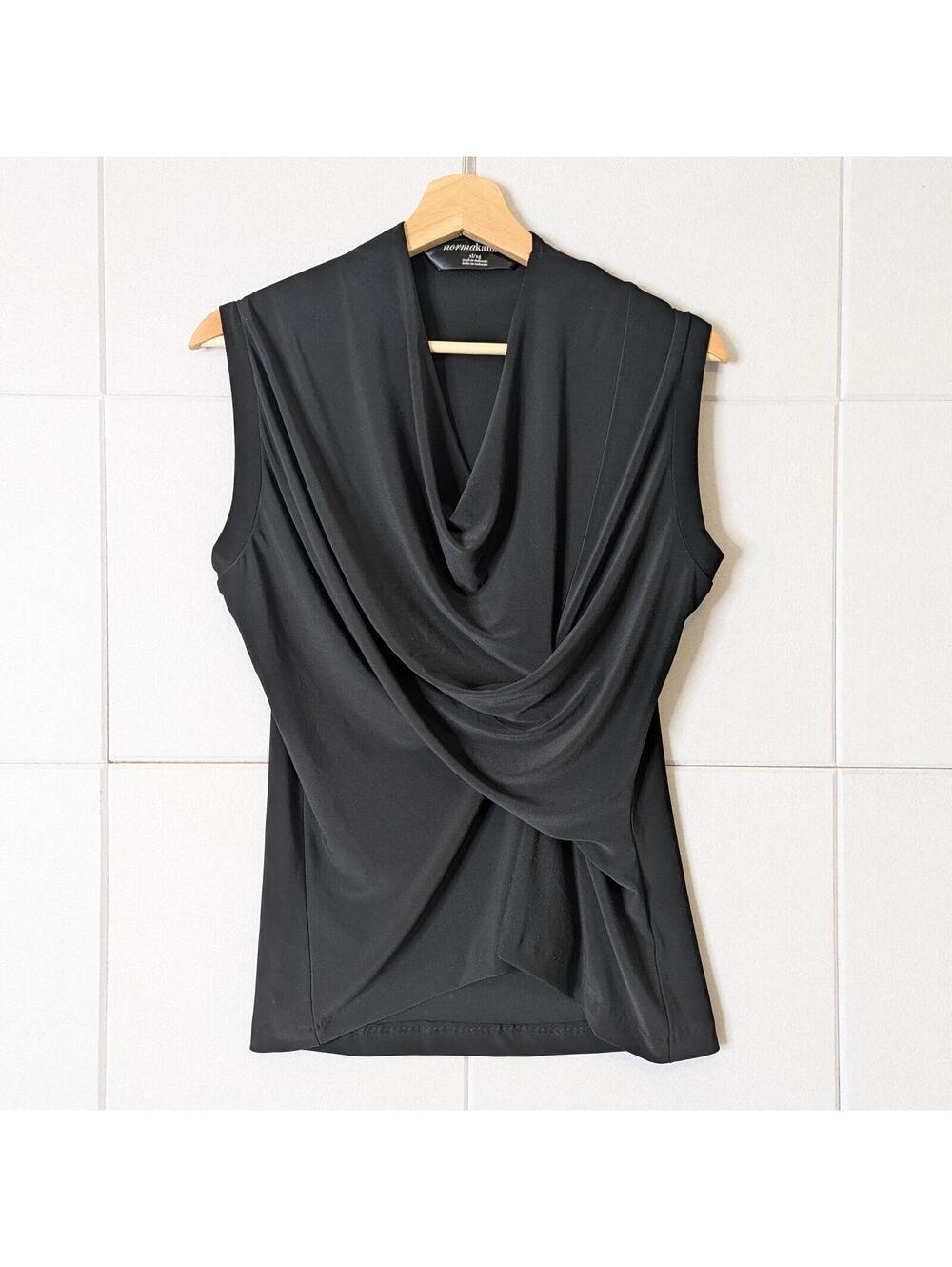Norma Kamali draped cowl neck twisted front stretch sleeveless top